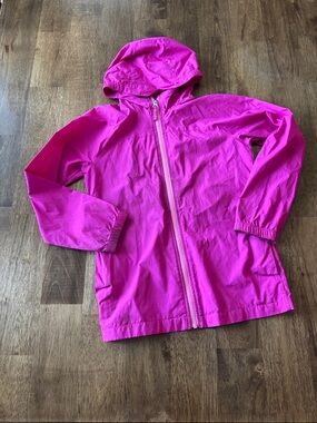 Lands' End Raspberry Pink Hooded Kids Packable Navigator Jacket Windbreaker